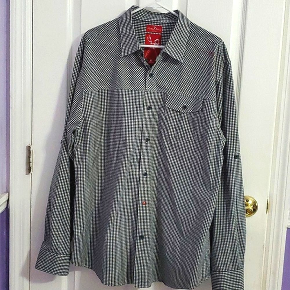 Marc Ecko Cut & Sew Black White Gingham Long Sleeve Button Down Casual Shirt XL